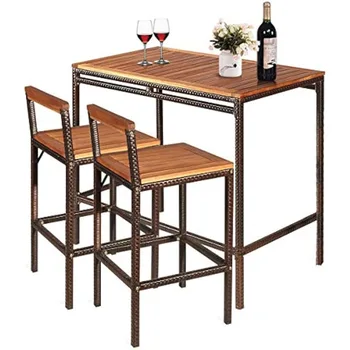 3 Pieces Patio Bar Table Set 1