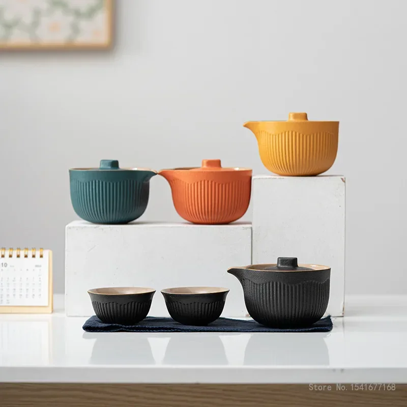 Creative High-end Black Yellow Orange Dark Green Tea Set One Pot Two cups Ceramic Home Portable Outdoor Camping Travel Gift, 1Pc