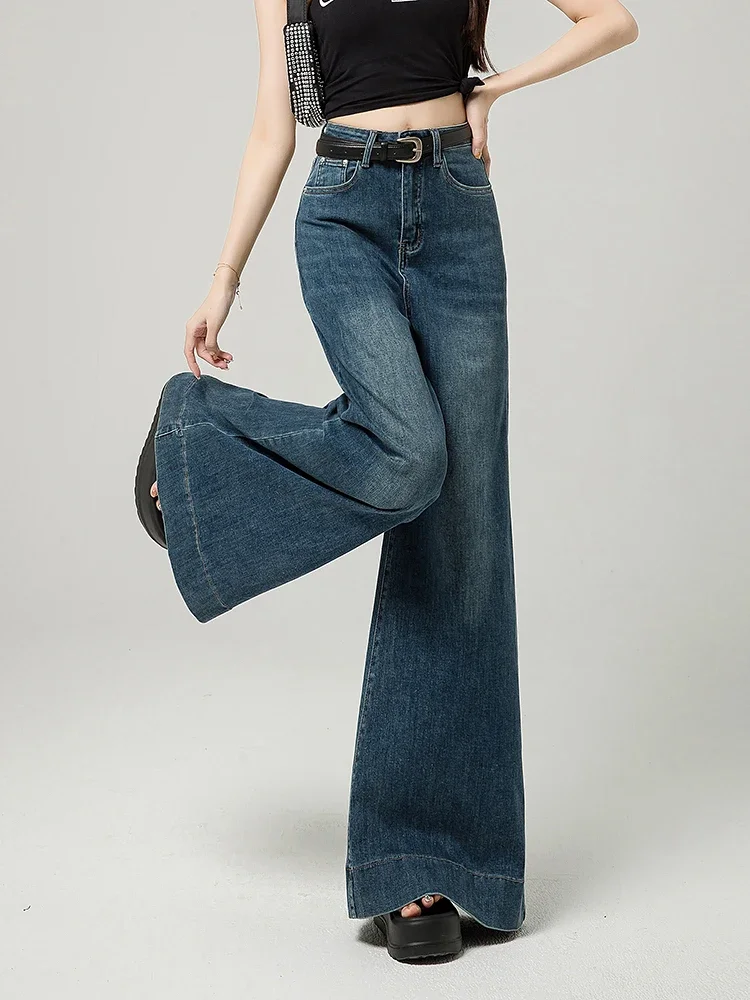 Pantalon Jean Baggy Femme Taille Haute - Jambes Larges, Extensible, Denim Confortable, Style Y2K Décontracté
