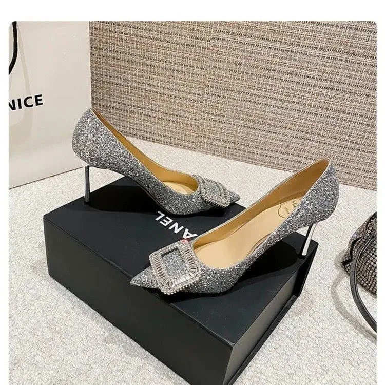 High Heels Pointed Toe Glitter Gold Wedding Pumps For Women_voghion.com