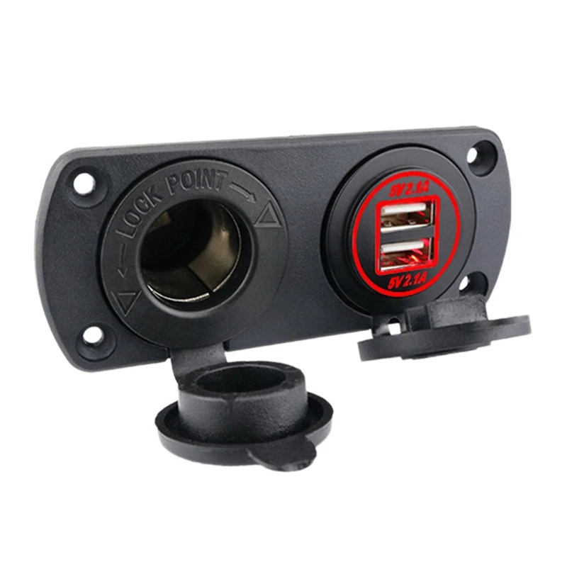 

Dual USB Socket Charger 5V 2.1A with Red LED 12-24V Power Outlet Lighter Socket Switch Panel Adapter for Car Boat