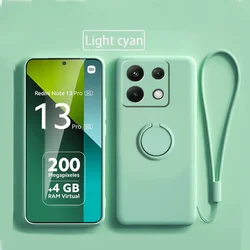 Enhanced Liquid Silicone Ring Holder Phone Case - Premium TPU Soft Back Cover for Note 14 ProPlus (Light Cyan)