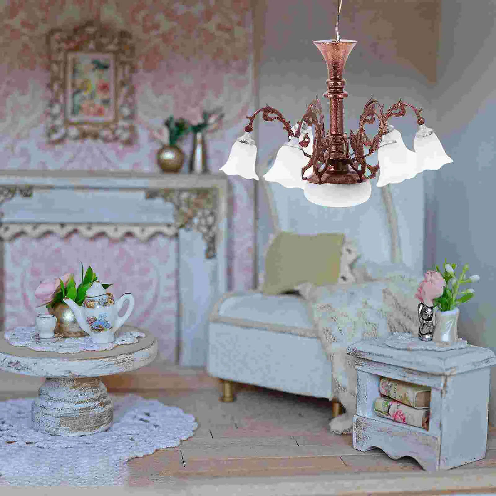 

Model Chandelier Landscape Decoration Miniature Branches Tiny House Lamp Light Abs Living Room