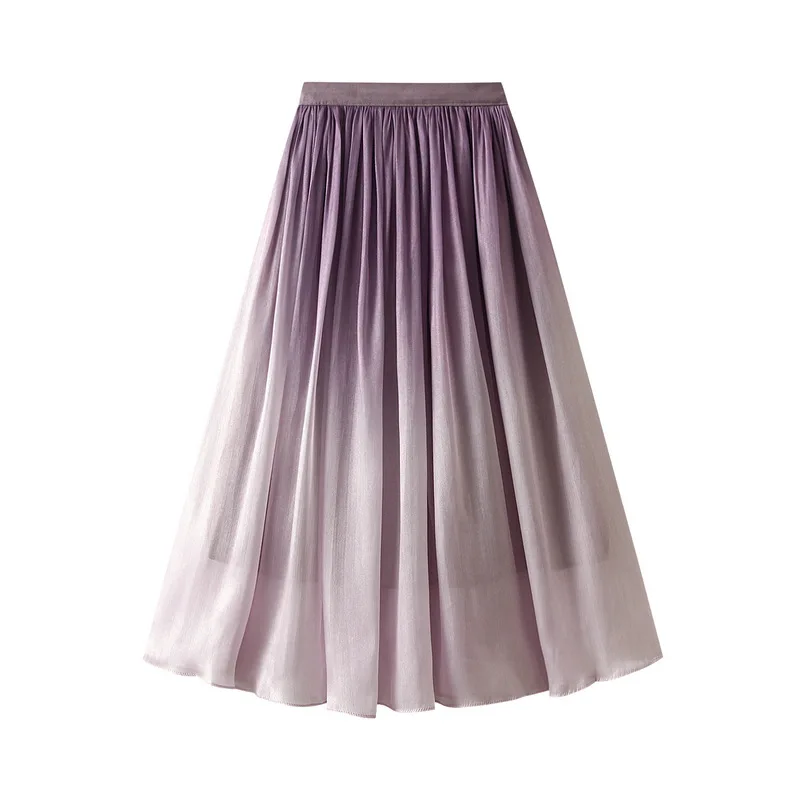 

Streamer Yarn Design Sense Niche Pleated Skirt Female 2023 Summer New High Waist Slim Gradient Long Mesh Skirts Women