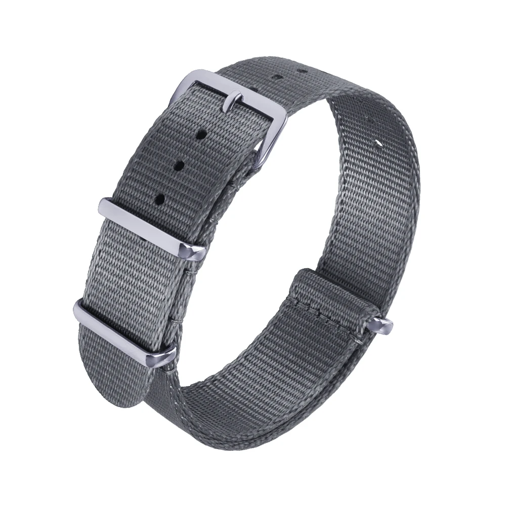 Durable Nylon Watch Band with Silver Buckle - Versatile Sport Strap