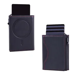 Luxury Magnetic Elastic Leather Wallet Card Holder with Card Slots (Black)