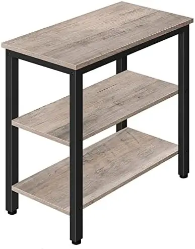 

Table, Simple Rustic Side Table with 3-Tier Storage Shelf, Narrow Nightstand for Small Spaces, Easy Assembly, for Living Room, E