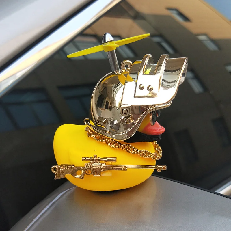 Cute Rubber Duck Toy Car Ornaments Yellow Duck Car Dashboard Decorations Bike Gadgets with Propeller Helmet Car Accessories