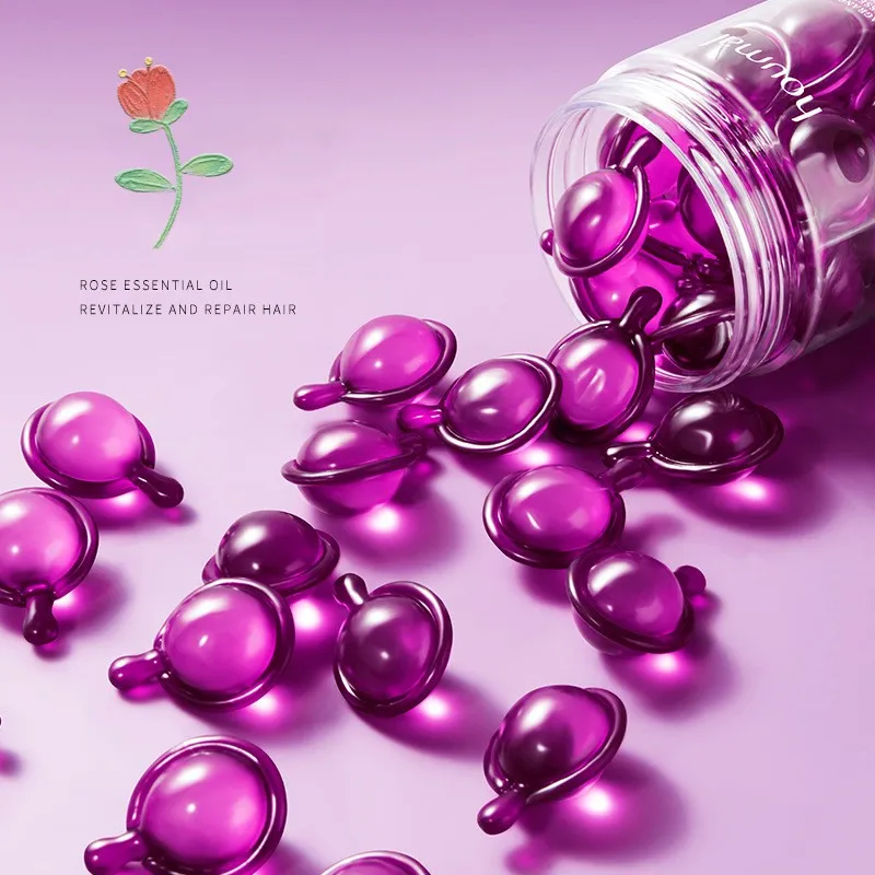 30Pcs Rose Essential Oil Capsules Supple Dry Hair Keratin Plant Complex Oil Dry Damaged Hair Repair Female Repair Essence
