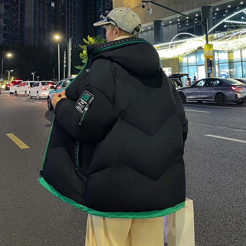 Casual Winter New Men's Warm Hooded Cotton-Padded Jackets Outwear Solid Windproof Loose Down Coat High Street Thicken Top Parkas