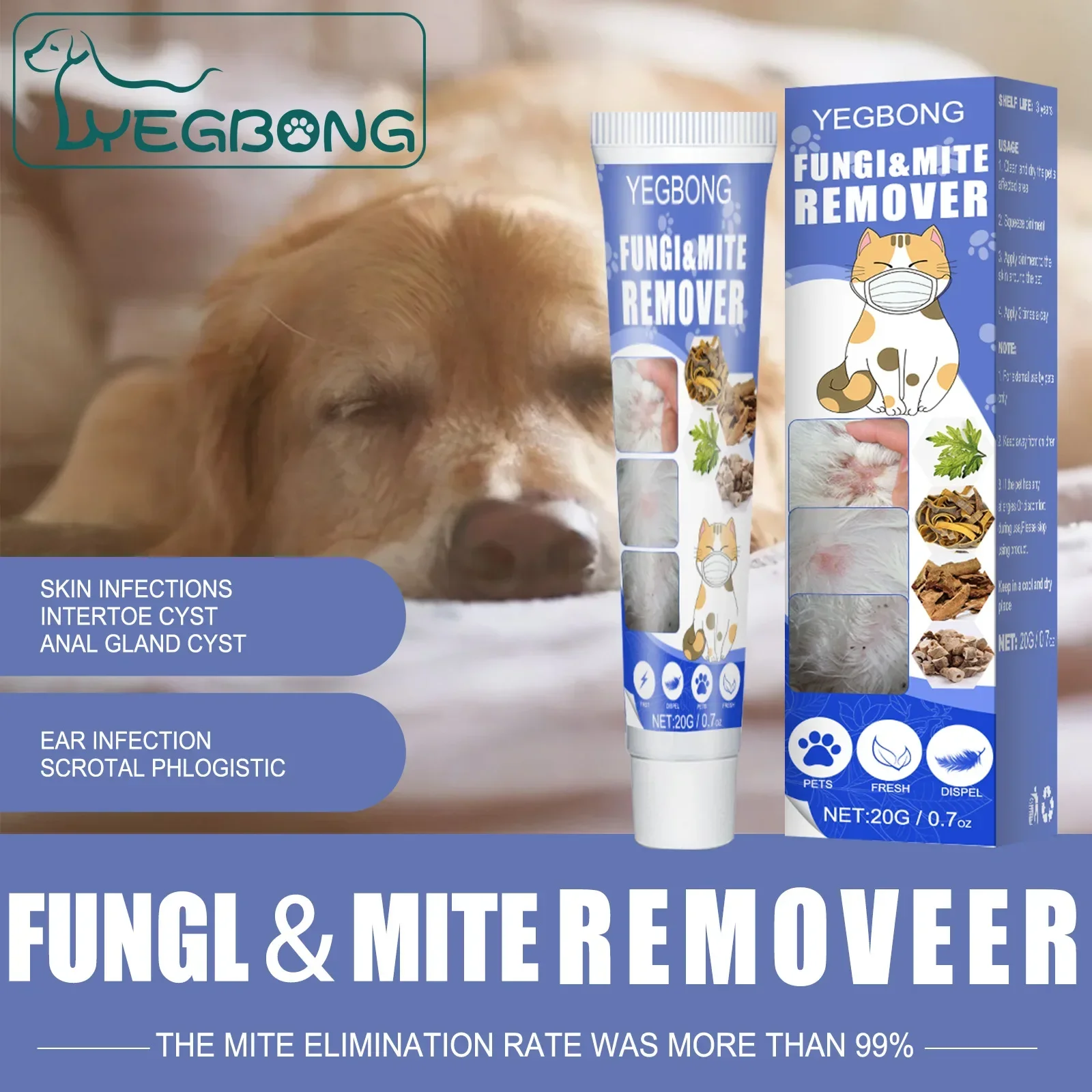 Pet Mite Removal Cream for External Use in Pet Dog Skin, Relieving Itching, Cat Fungus, Mite Removal, and Cat Tinea Care
