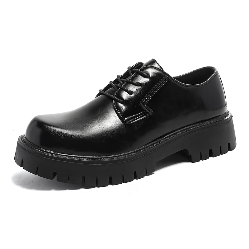 Men Dress Shoes Thick Soled Leather Shoes Lace Up Business Men Platform Oxford Moccasin Casual Big Size 38-48