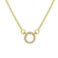 Fashion Trend Elegant Jewelry Simple Crystal Circle Pendant Necklace Golden Color Unquie Women Necklace Party Gift Wholesale