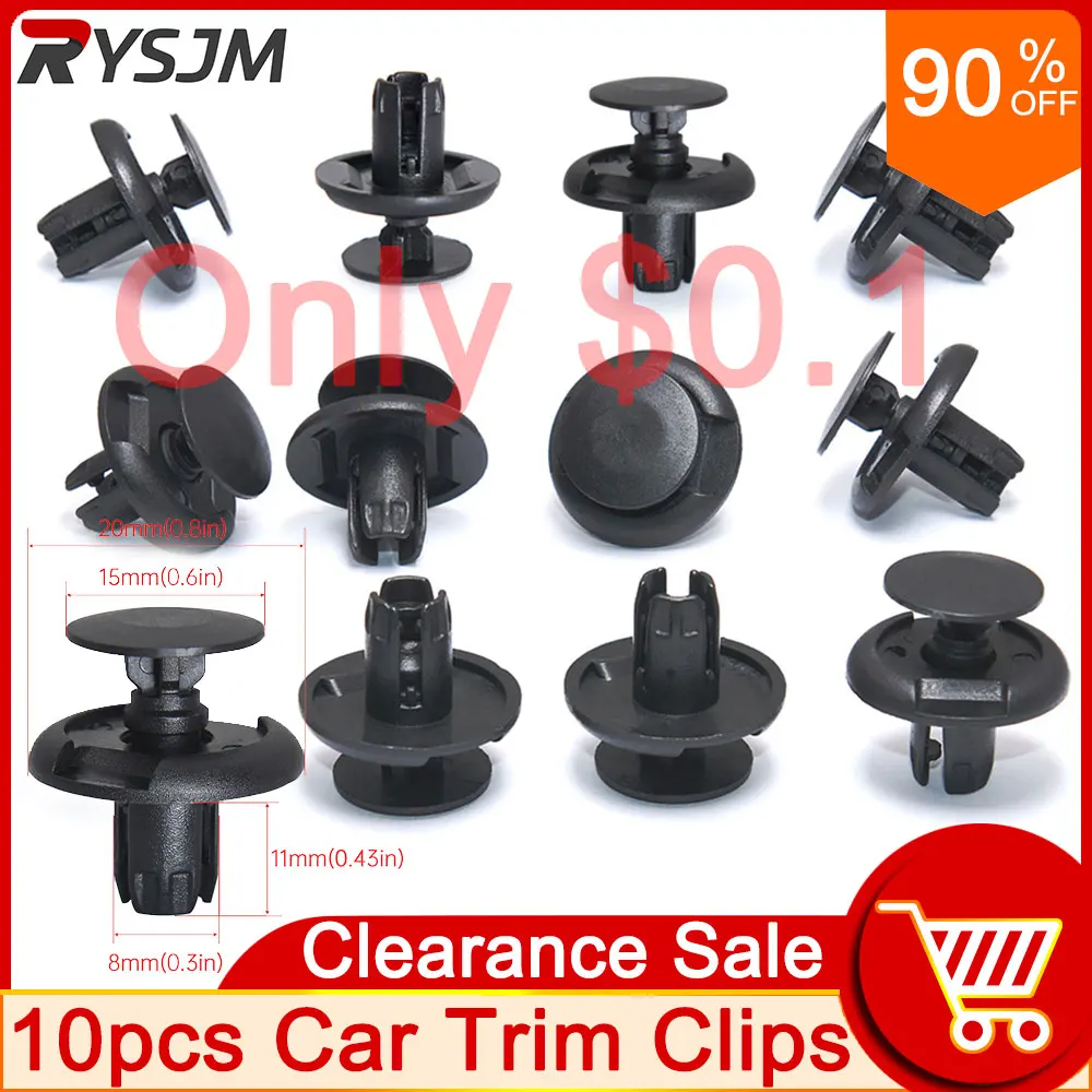 10 8mm Clips plastique noir Auto universel Porte Aile Clip Attache Rivet