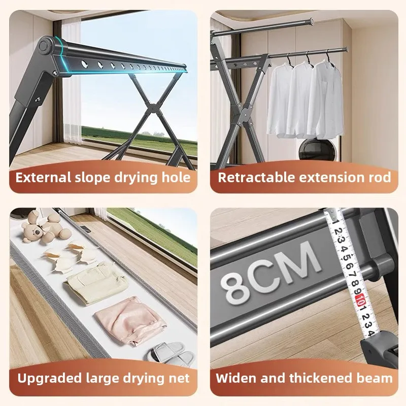 Floor-to-ceiling drying rack Aluminum alloy outdoor foldable free installation drying rack Children's clothing drying rack 3