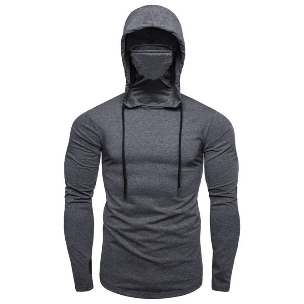 

Black Men\\'s Gym Pullover Sweatshirt Sports Snood Neck Hoodie with Long Sleeves Muscle Sweater for Fitness M 2XL