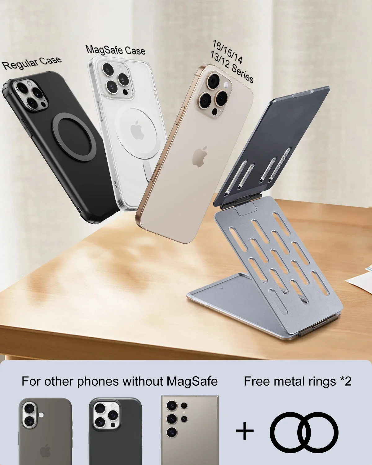 Eary Magnetic Phone Stand Mount For Desk Portable Tri-fold Metal Holder For Recording Video Fit For Iphone 16 15 Samsung Series