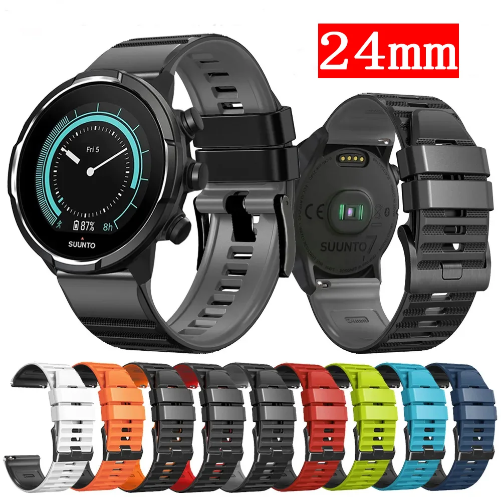 Shieranlee Cinturino Compatibile Per Suunto 9, Spartan E 7: Cinturino Sportivo In Silicone 24mm Con Fori Di Aerazione