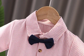 New Summer Kids Boy's Clothes Suits Children Blue Striped Shirt Bib Shorts 2Pcs/Set Gentleman Toddler Baby Tracksuits 0-5 Years 5