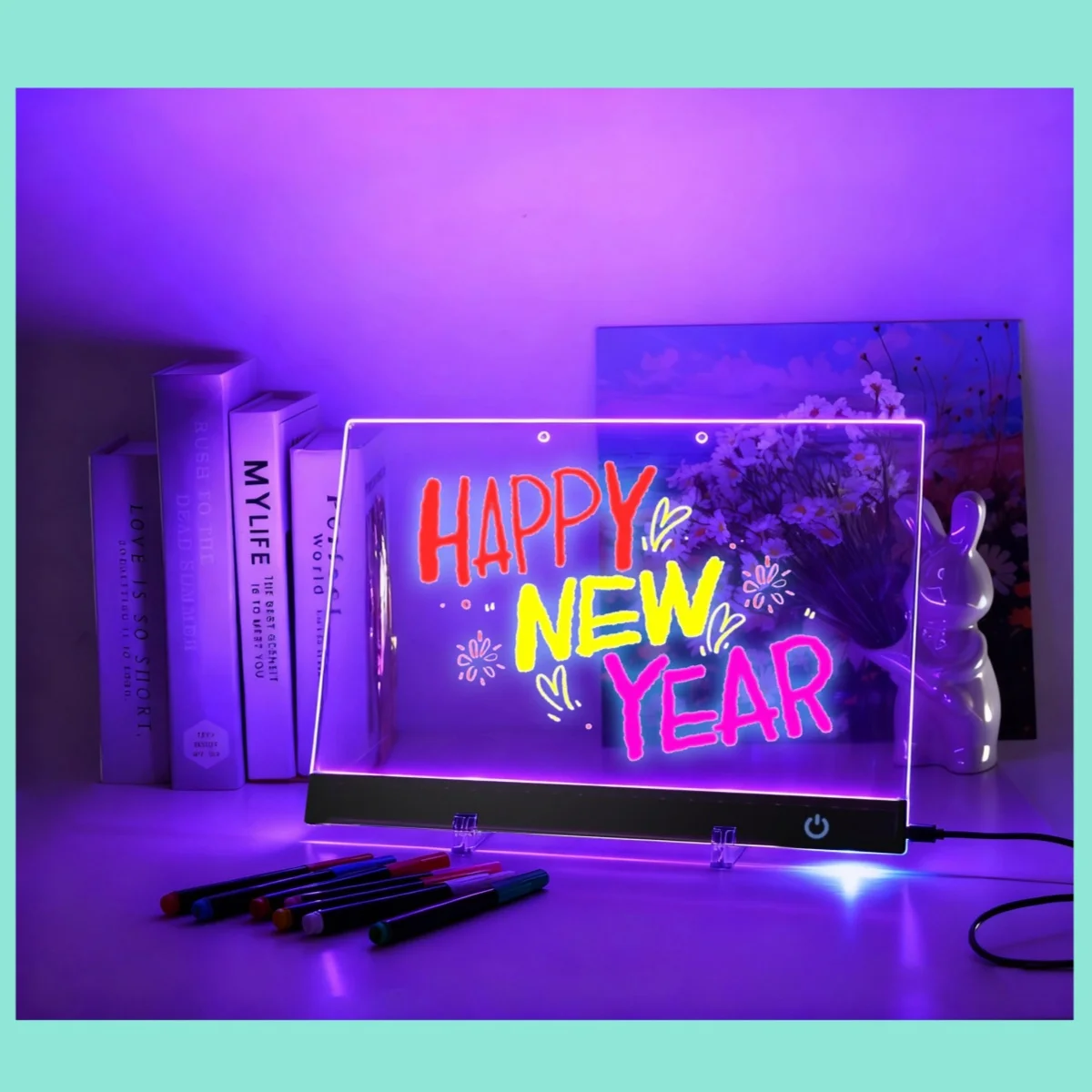 DIY 드로잉 보드 조명 LED 메시지 노트 보드 7색 재작성 가능 발광 야간등 책상 벽걸이 장식 어린이 선물
