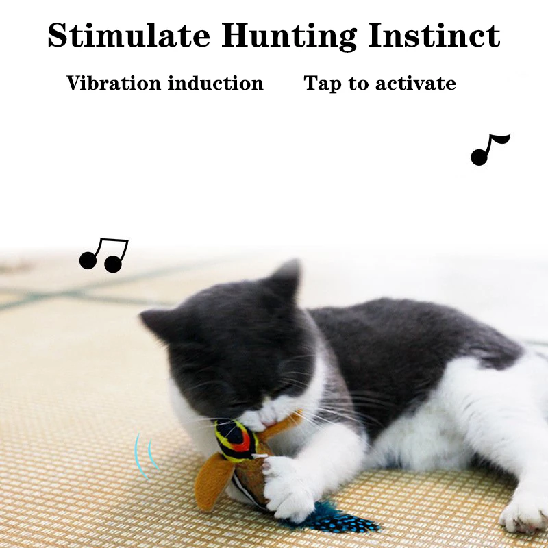 Simulation Bird Interactive Cat Toys Sound Making Bird Cat Teaser Squeaky Feather Toy Training Kitten for Cats Accessories Gatos