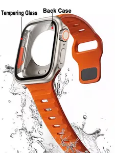 Силиконовый ремешок и чехол из закаленного стекла для iWatch Series 8 7 SE 6 5 3