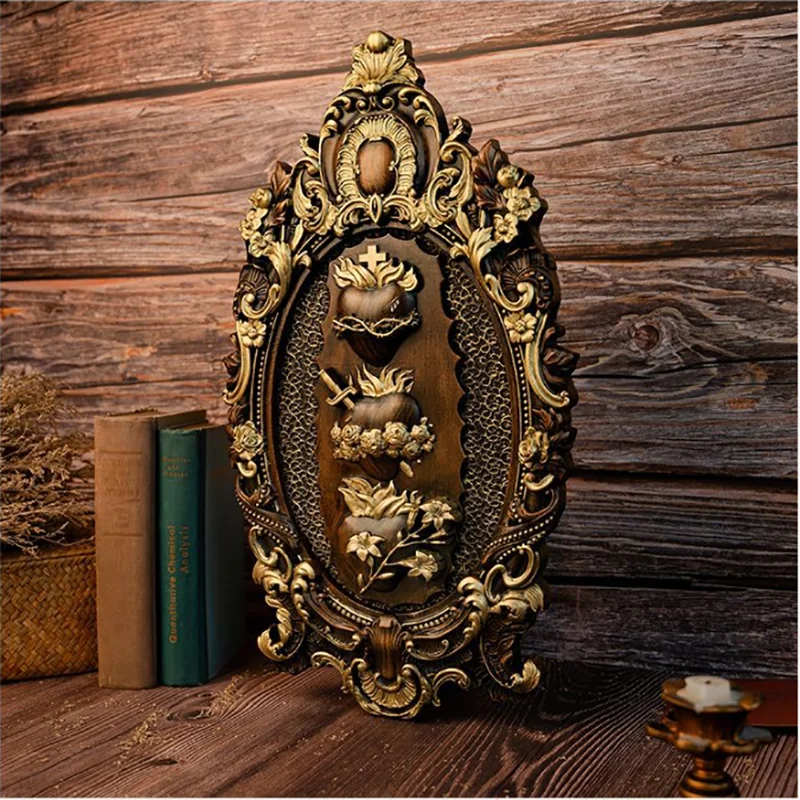 High Quality Religious Jesus Catholic Christ Sacred Immaculate Heart Wall Decor, Wood Carving Wall Hanging Decor