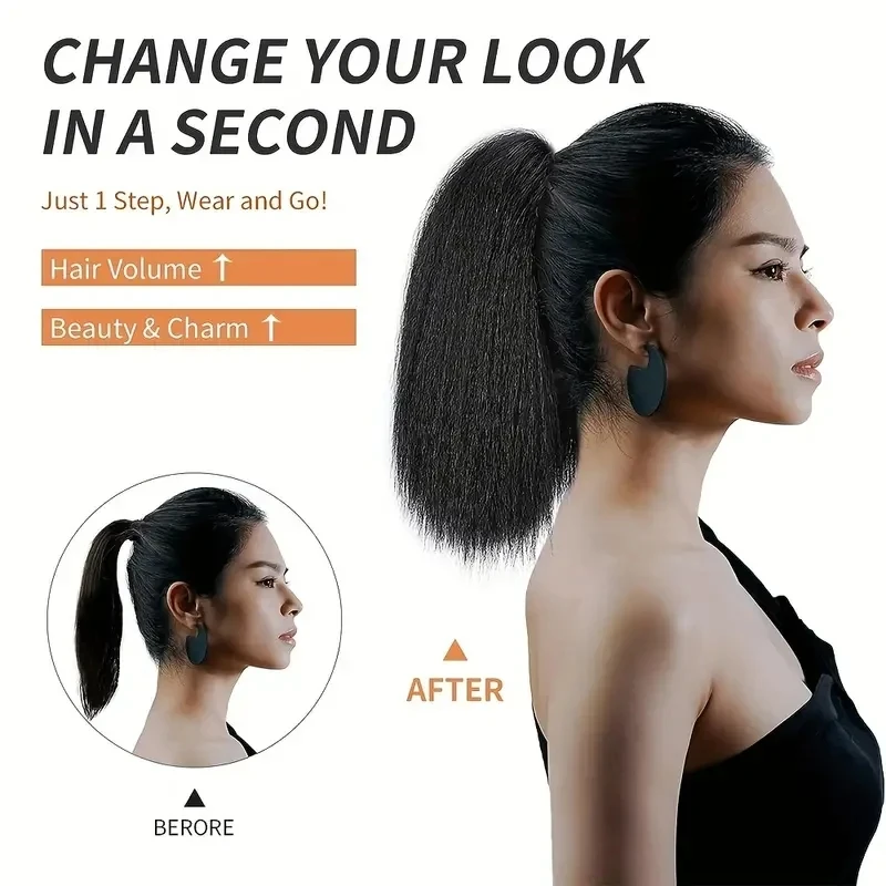 Claw Clip Ponytail Extensions Kinky Straight Human Hair Clip In Pony Tails Yaki Hair Extensions 10"-30: Inch Real Remy Human Hair Extensions