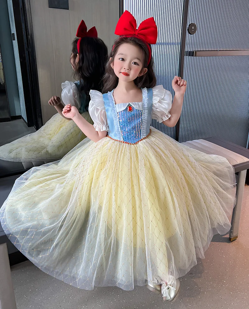 Sommerkleid Mädchen Kleid gedruckt Kleid Schnee wittchen Prinzessin Kleid Temperament flauschige Gaze Kleid kleines Mädchen Geburtstags kleid – Detail 11