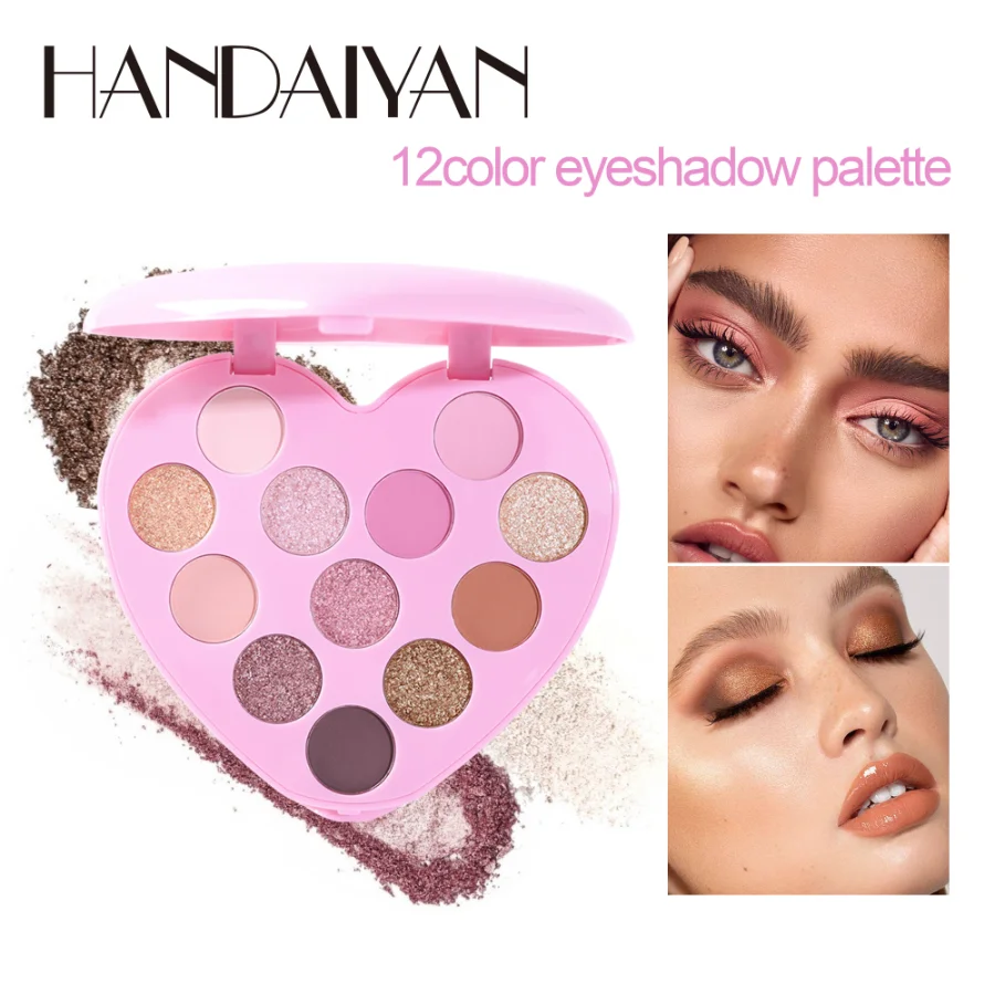 Handaiyan 12 Colori Heart Eye Shadow Padelle Metallica Glitter Eye Shadow Plate Golden Brown Makeup Color Shine Eye Shadow Box