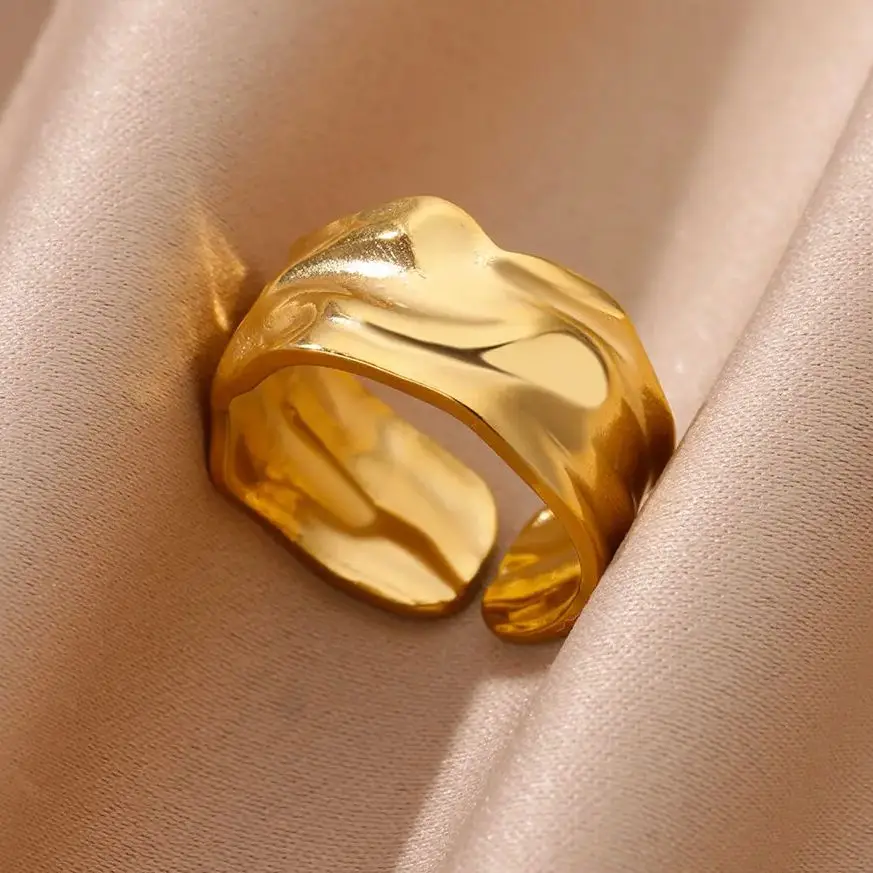 Stainless Steel Pleated Open Rings For Women