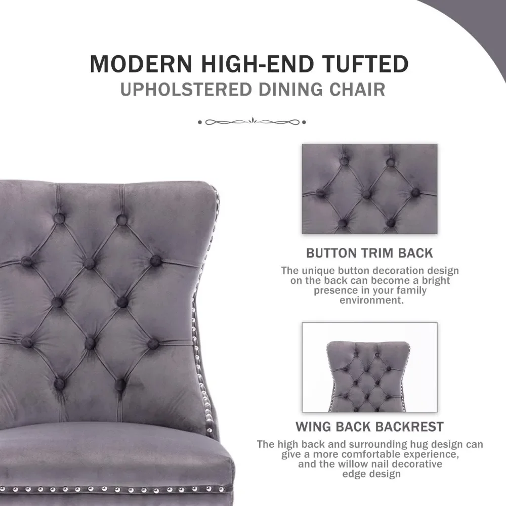 Velvet Dining Chairs Set of 6, Ring Pull Trim and Button Back, Luxury Tufted Dining Chairs for Living Room, Dining Chair 3