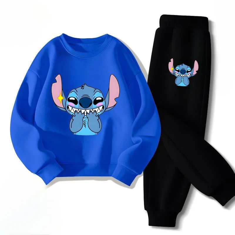 Long Sleeved Children's Pullover Long Pant Two Piece Sets Spring New Boys' Hoodies Set Kids Breathable Sweatsuit Disney Stitch 3