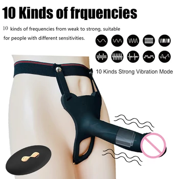 10 Speed Vibrating Hollow Strap On Harness Dildo Vibrator Panties for Man Sex Bondage Dildo Penis Sleeve Adult Sex Vibrator 1
