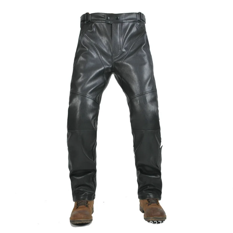 VOLERO 남성용 오토바이 퀵 릴리스 바지 겨울 오토바이 PU 가죽 바지 방풍 방수 모토크로스 바지(무릎 패드 포함)