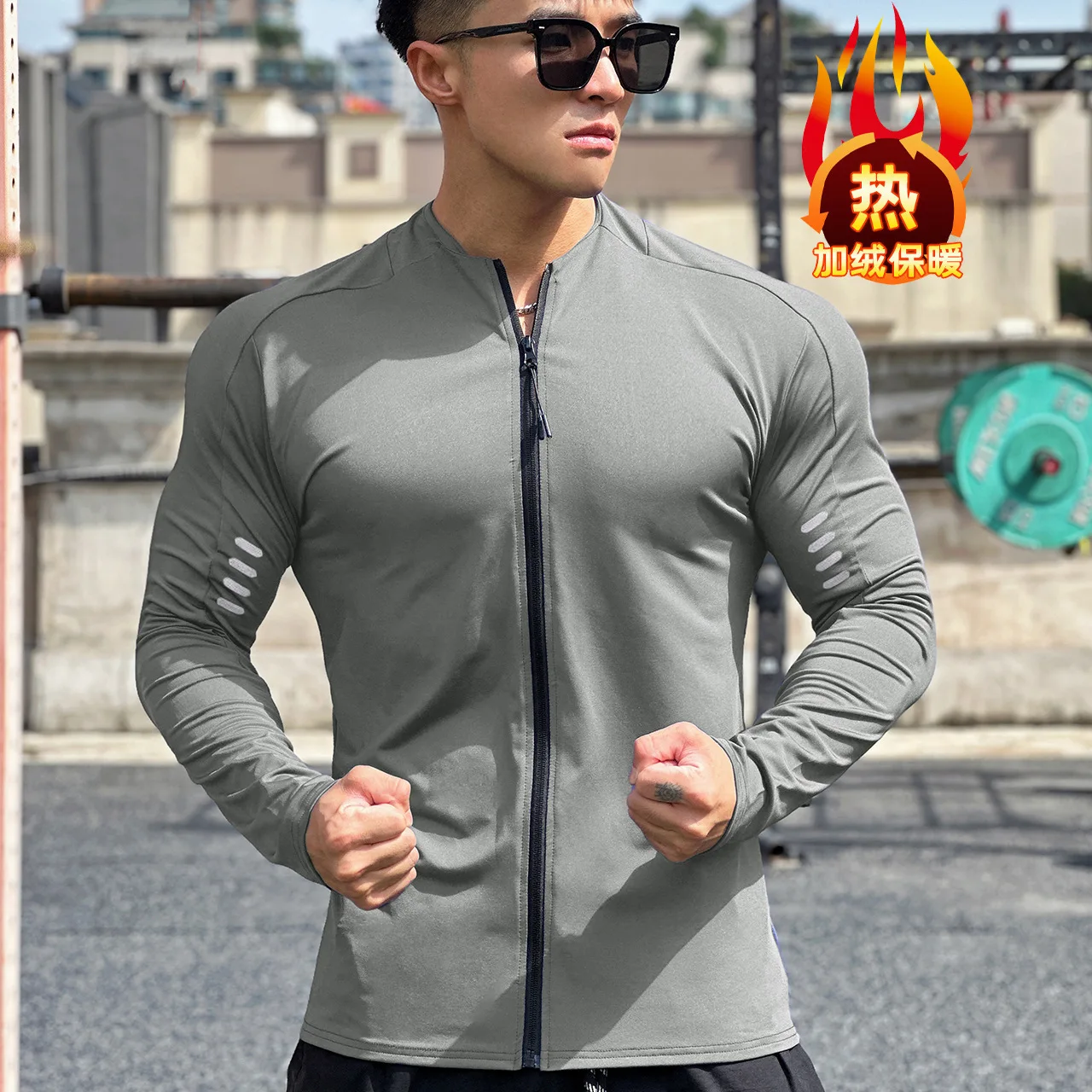 Men's running sports fitness jacket cycling long sleeve quick dry tights running training clothing Spring and autumn men