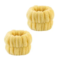 Luxurious Coral Fleece Spa Headband & Absorbent Wristband Set (YELLOW)