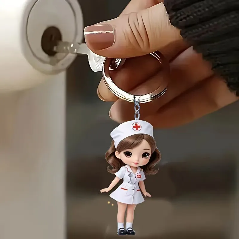 1pc 귀여운 간호사 키 체인 펜던트 아크릴 배낭 장식 침실 의사의 선물 덕분에 의사의 선물 의료 학생 데일리 복장 2026