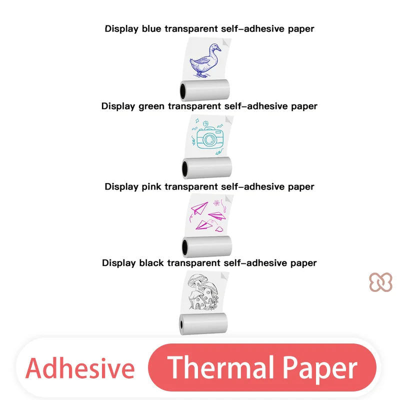 투명 컬러 감열지 롤, 미니 프린터용 인쇄 가능 접착 스티커, DIY 공예, 저널링 용품