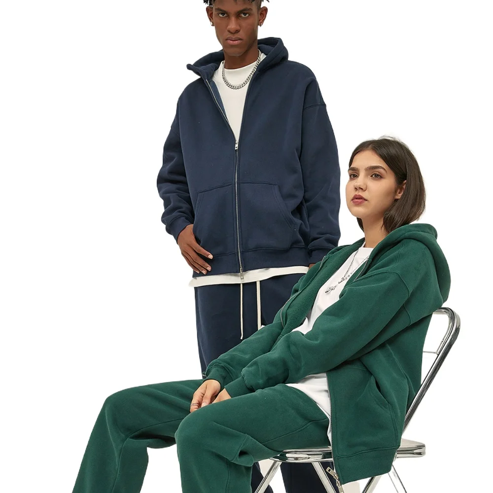 Custom LOGO autumn and winter new product velvet thickened 350g high-quality zipper sweater trousers men and women couple suit 3