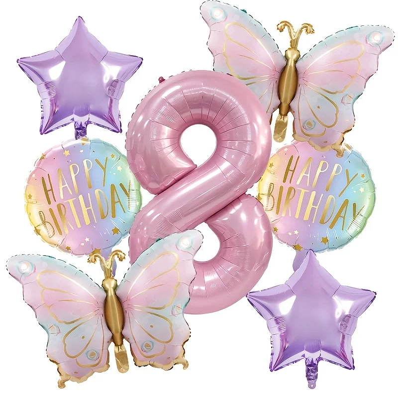 Rosa Schmetterling 32 Zoll Zahl Ballon Set Farbverlauf Alles Gute zum Geburtstag Babyparty Dekor Heliumballon Geburtstagsfeier Hochzeit Globos – Detail 9