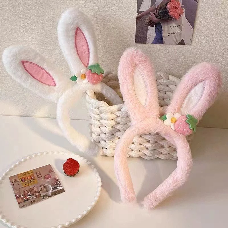 

1Pc Rabbit Ear Headband Hat Strawberry Flower Bunny Ear Hair Band Happy Easter Day Gifts Girl Princess Birthday Rabbit Hair Hoop
