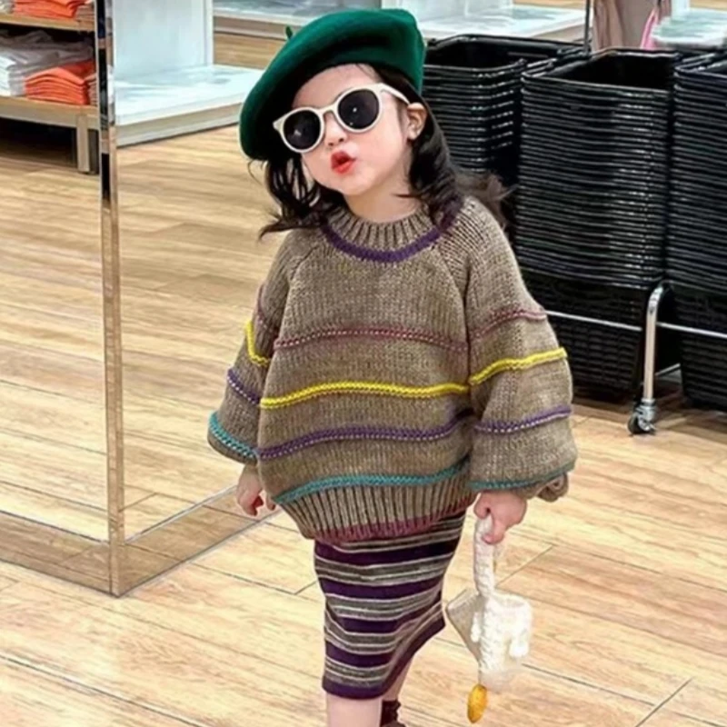 

Girls Sweater Wool Coat Kids Tops Knitting 2023 Princess Thicken Warm Winter Autumn Toddler Cottons Pullover Children's Clothing