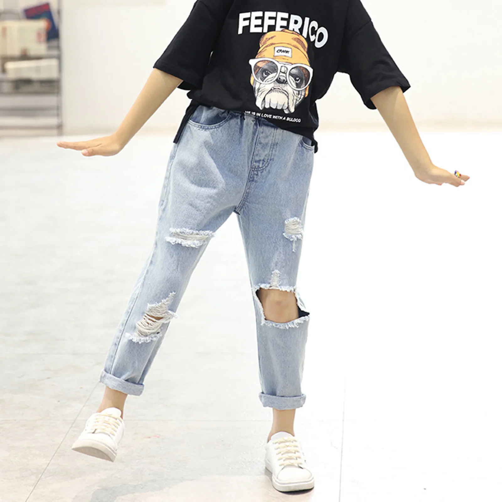New Spring Autumn Girls Ripped Hole 