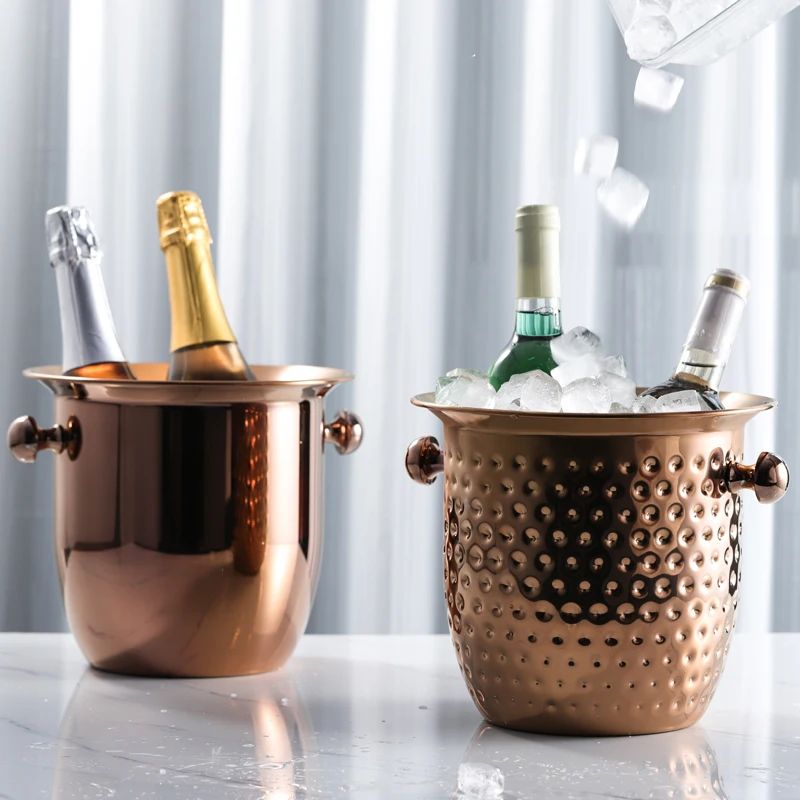 

Thickened 304 Stainless Steel Champagne Barrel Home Hand-hammered Wine Ice Bucket Commercial Bar Accessories KTV Beer Cooler