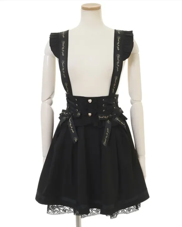 ★ riiiku★suspender lace skirt Black MA*RS - Suspender Pleated Skirt with clips - Black - jirai