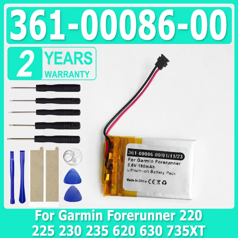 Bateria 180mAh 361-00086-00 para GARMIN Forerunner 220 225 230 235 620 630 735XT + ferramentas gratuitas