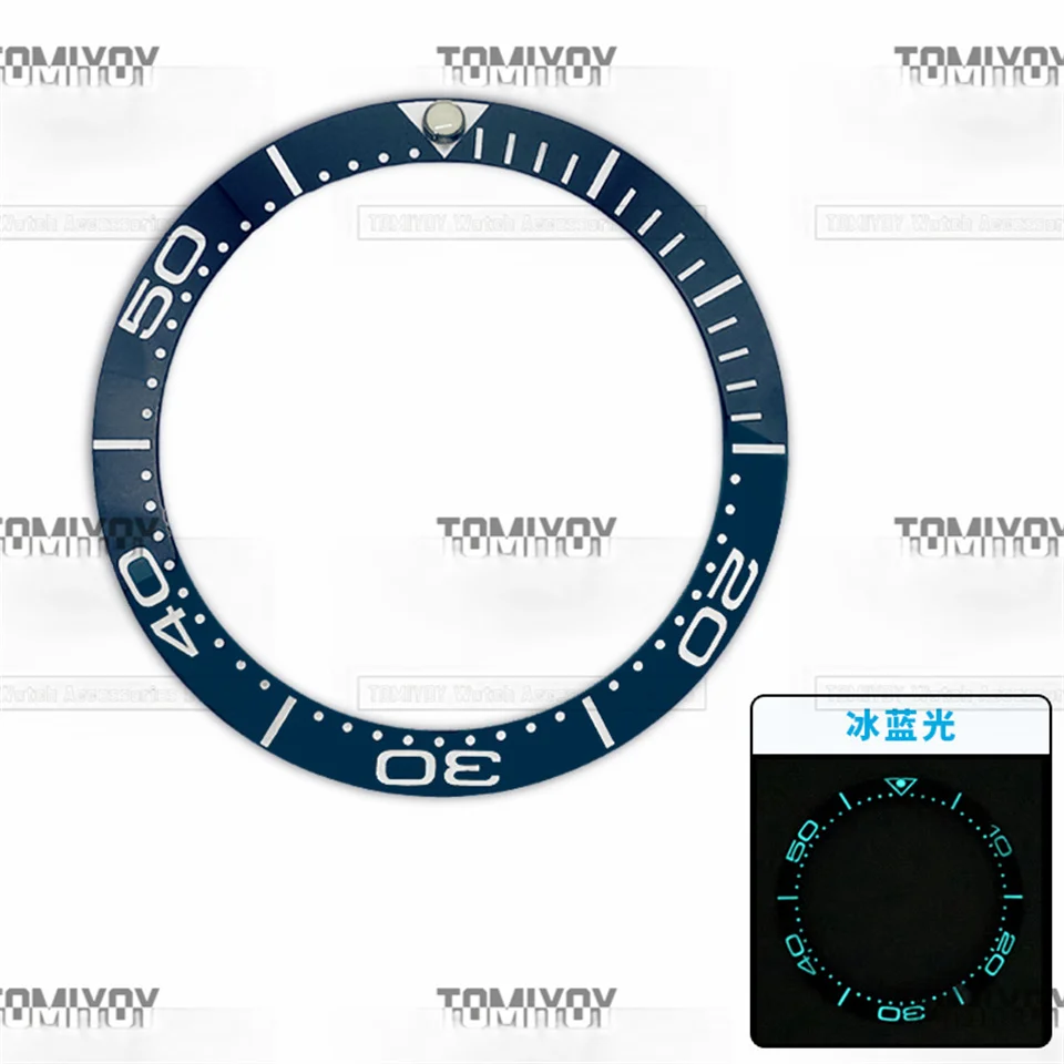 38MM×30.7MM Blue Black Ceramic Blue luminous Slanted Bezel Insert Fit for OMEGA Old Men's Mechanical Watch