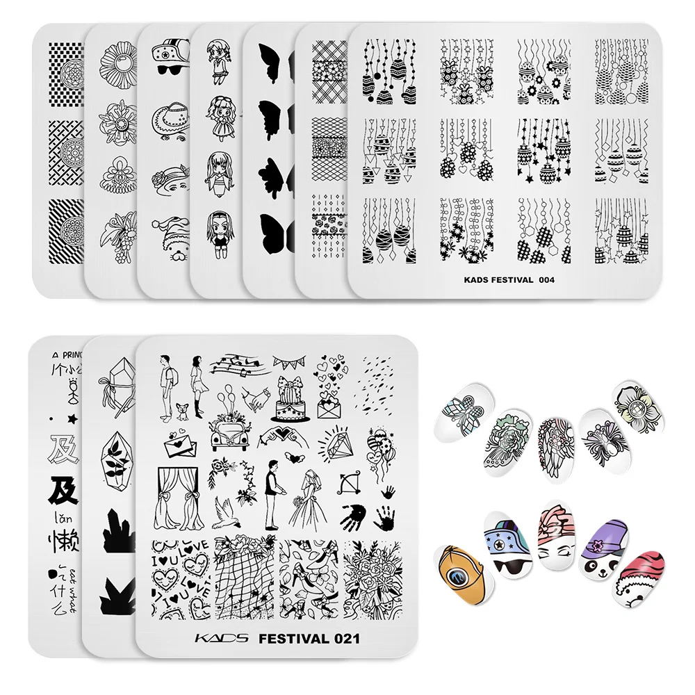 KADS 50pcs Nail Art Stamp Plates Set Stamping Template Kit Flowers Leaves Lace Image Stamp Plate Manicuring DIY Printing Tools 5