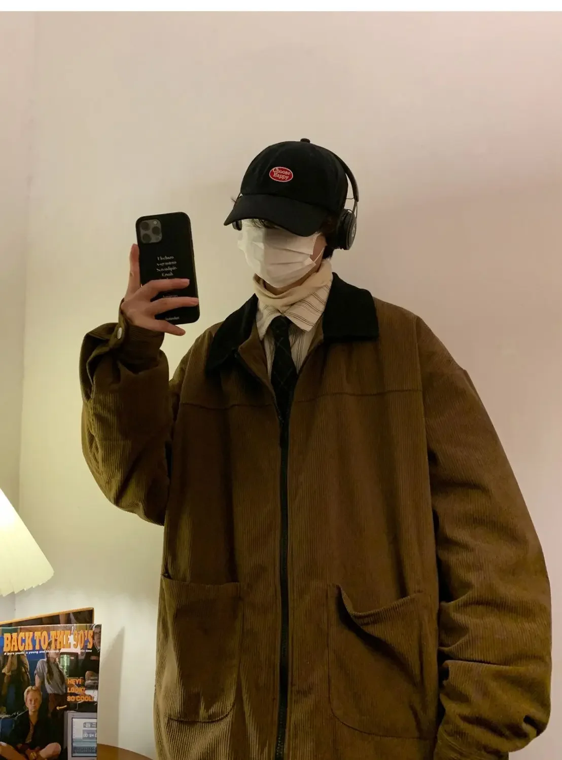 

Corduroy lapel jacket men's spring and autumn American retro trendy clothes casual large size loose couple jacket k pop clothes